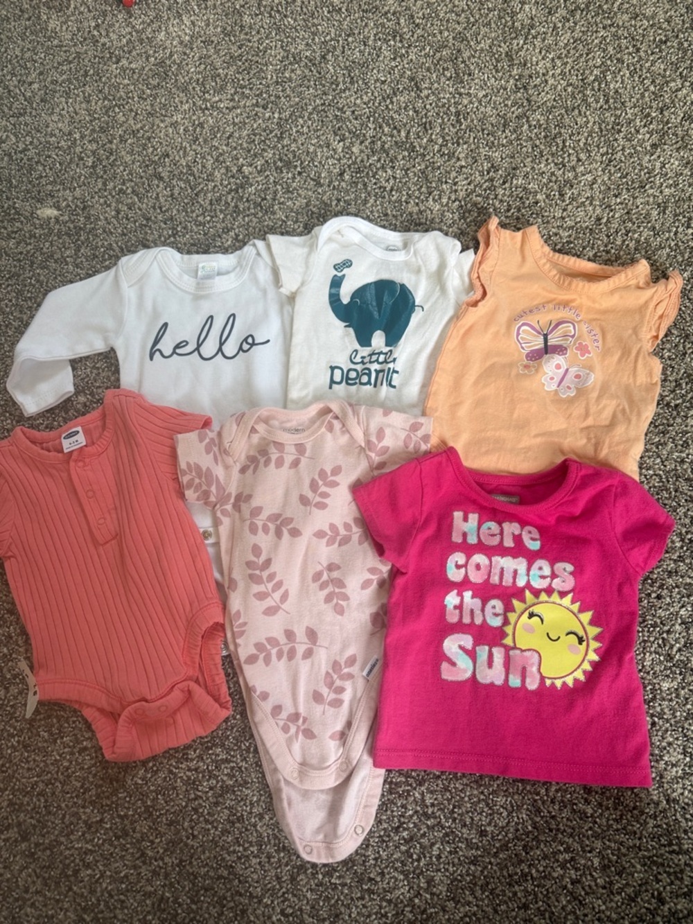 Baby Girls Bundle Bodysuit & Tee Set - Hot Pink, Peach, Coral, White Size 0-3 Mo